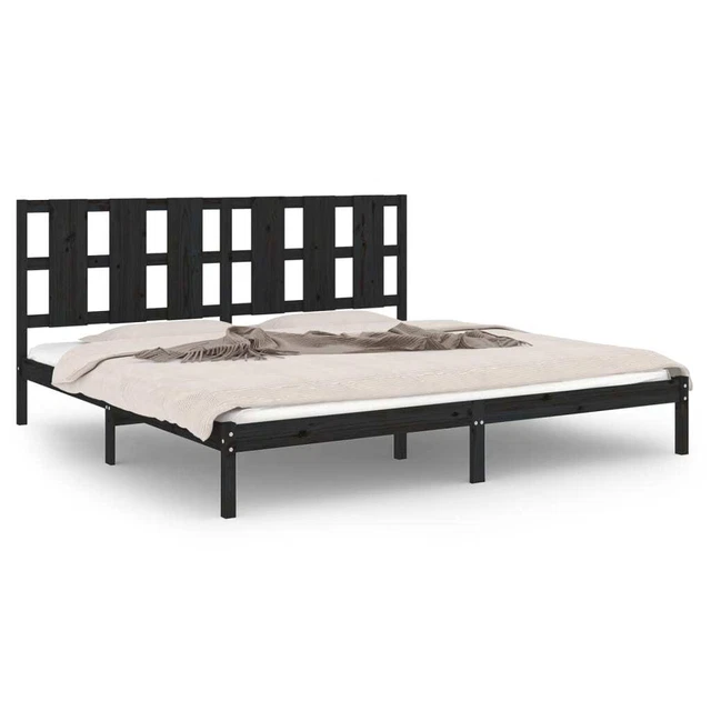 BLACK SOLID PINEWOOD Bed Frame 180x200 cm Super King Size, Modern