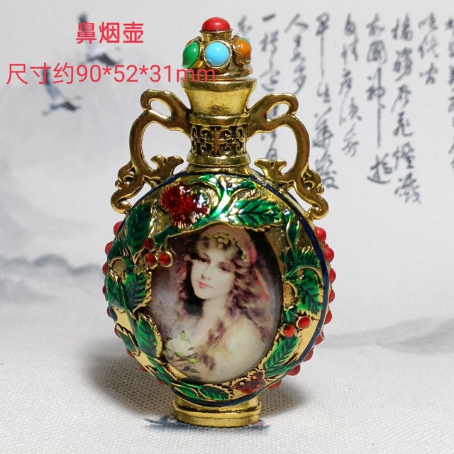 Beautiful art copper dragon ear inlay bead belle beauty Night glow snuff bottle