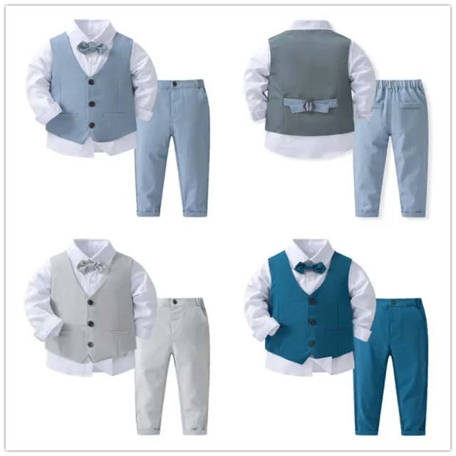 Baby Junge Gentleman Blazer Set Taufanzug Hochzeitanzug Langarmshirt+West+Hosen