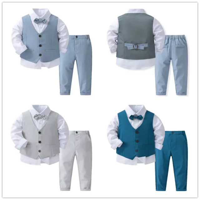 DE Baby Jungen Anzug Gentleman Suit Langarm Fliege Hemd Weste Hose Hochzeitanzug