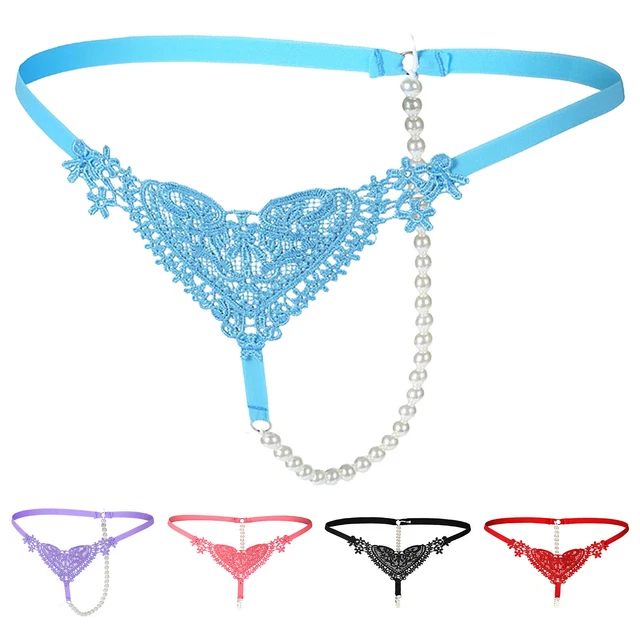 Women's Solid Color Sexy Beaded Transparent Low Waist Lace Heart Embroidery New