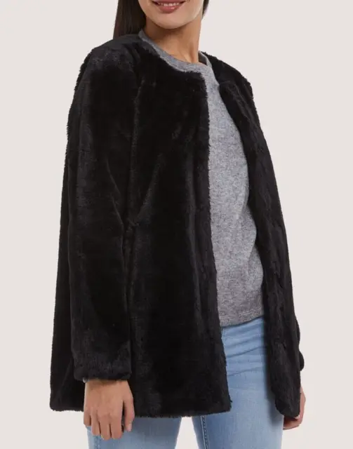Cappotto donna invernale lungo nero ecopelliccia giacca pellicciotto vintage S L