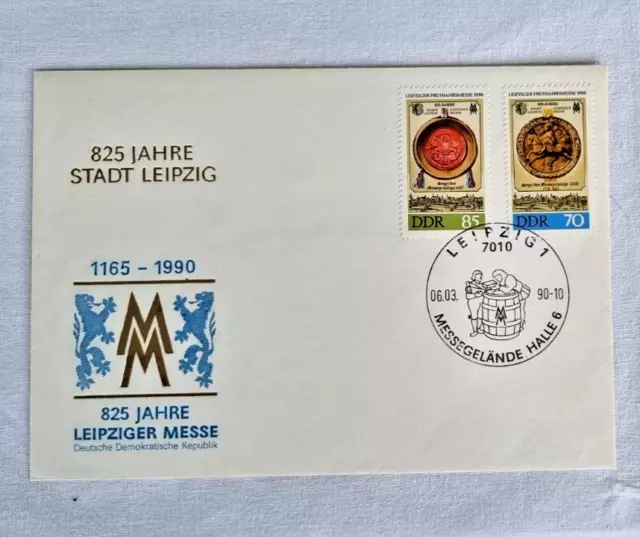 Ersttagsbrief 825 Jahre Stadt Leipzig/Messe m. Sondermarken u. -Stempel 6.3.1990