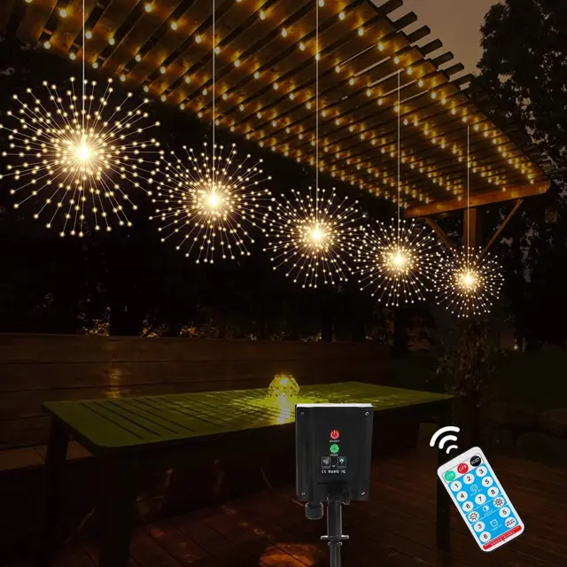 5 Pack Solar Starburst Sphere Lights,200 LED Firework Lights, 8 Modes Dimmable W