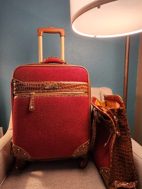 Samantha Brown SET Vntg Croco Embossed 21" Rolling Bag Carry On Luggage Burgandy