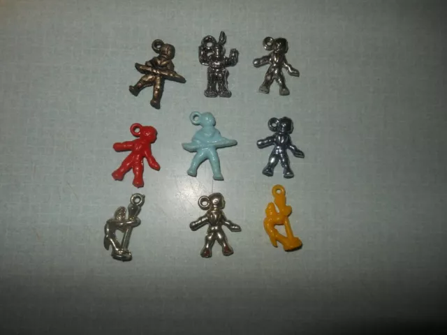 Vtg Lot of 9 Cracker Jack Charm, Toy Vending Charms, Spaceman, Other People, Old