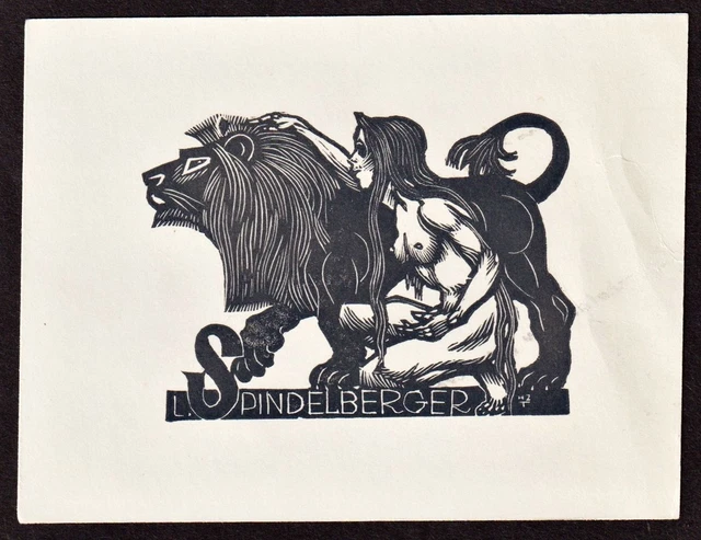 EXLIBRIS SPINDELBERGER NU Lion Ex-Libris Bookplate Hedwig Pour Tobel ...