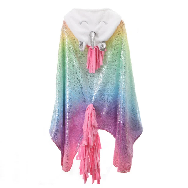 Sciarpa unicorno materiale flanella mantello per donna sciarpa fasciatoio per ragazze colorato