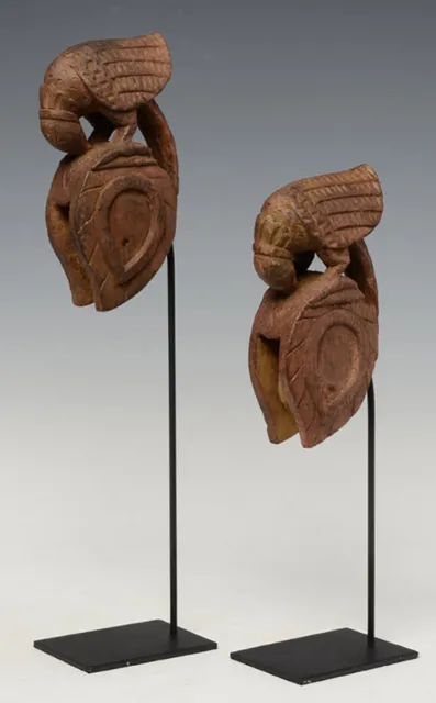 Early 20th Century, A Pair Burmese Wooden Textile Tools in The Form of Bird