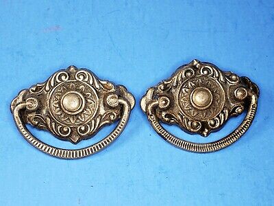 Vtg. Drop Bail Drawer Pull Handle Cabinet Cupboard Single Post Nickle Plate 2 Pc