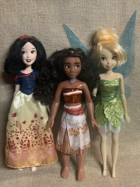 Disney Princess Doll Lot Tinker Bell Snow White & Moana