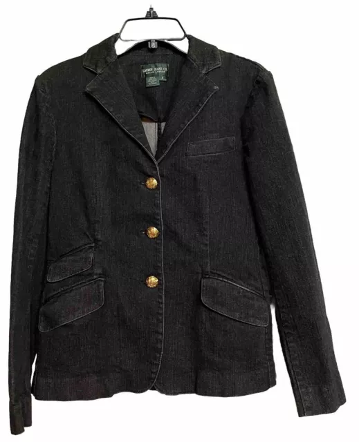 Lauren Ralph Lauren LRL Denim Jacket Black Button Up Womens 6