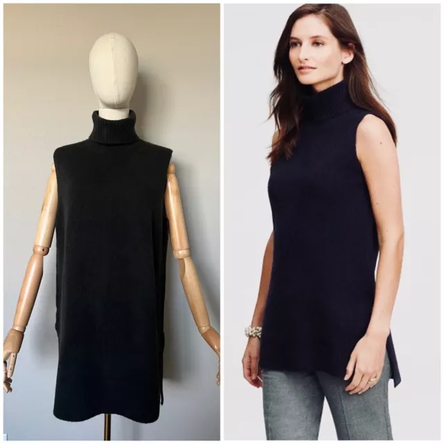 NEW Ann Taylor Women's Sz Large Black Sleeveless Turtleneck Tunic Sweater NWT