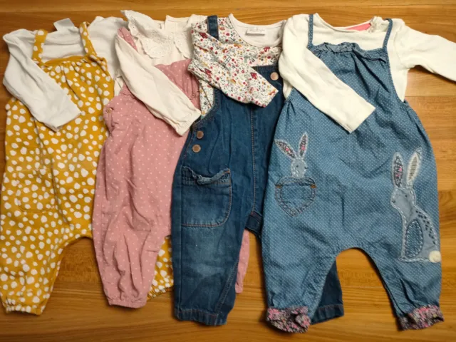 {E931} girls 3-6 months dungarees vest bundle NEXT F&F George