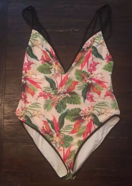 Asos Photographic Tropical Print Deep Plunge Swimsuit SZ UK 8 US 4 NEW Sold Out