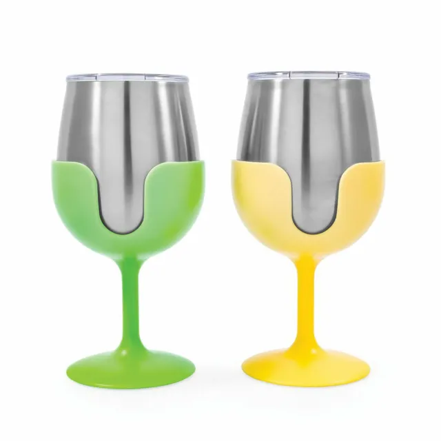 Camco Yellow and Green Stainless Steel Tumbler Set with Removable Bright Lime...
