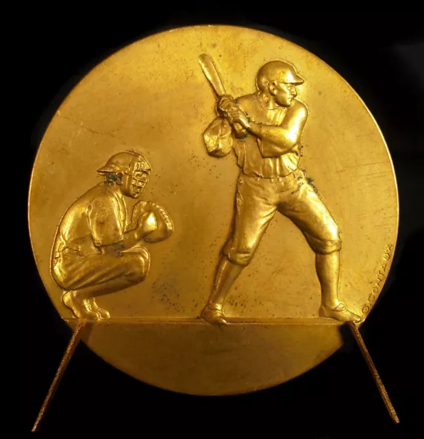 Médaille sport joueurs batteur Baseball G Contaux sc c 1930 batter catcher medal