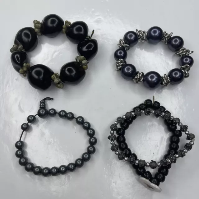 A Lot Bulk Vtg Retro Bracelets Boho Black Seeds Shells Beaded Hippie Jungle 70s