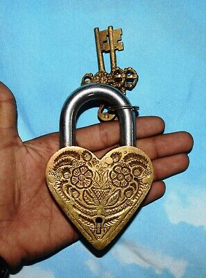 Brass Collection Gold Heart Shaped Sunflower Design Padlock Key Door Lock AR110