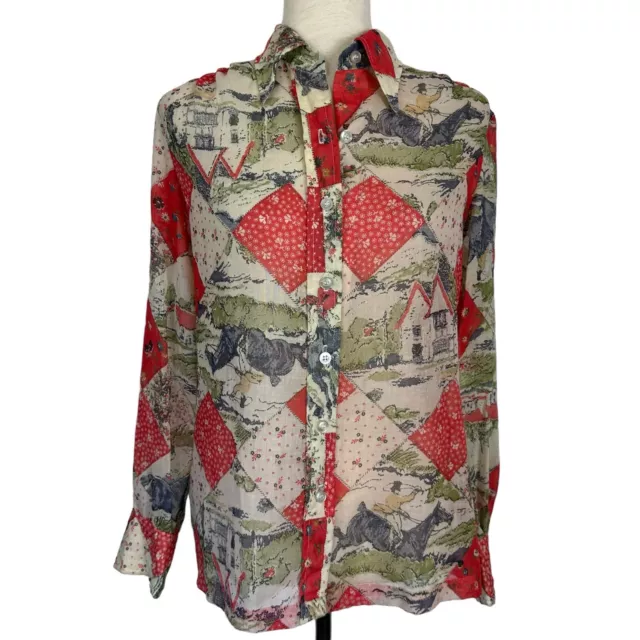 Vintage Rhoda Lee Top Women Size 12 Patchwork English Countryside Button Shirt