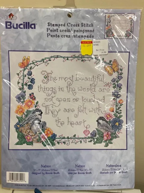 Plaid Bucilla Stamped Cross Stitch Nature Beautiful Things 43191 Kit 14x11 -USA