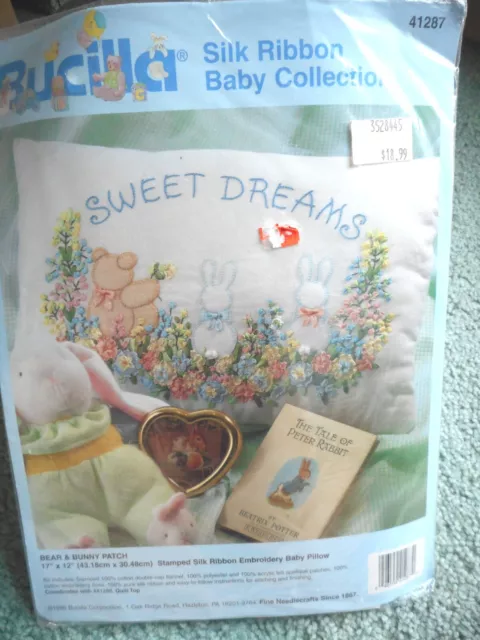 Kit de cinta de seda Bucilla Bear & Bunny Patch almohada de bebé