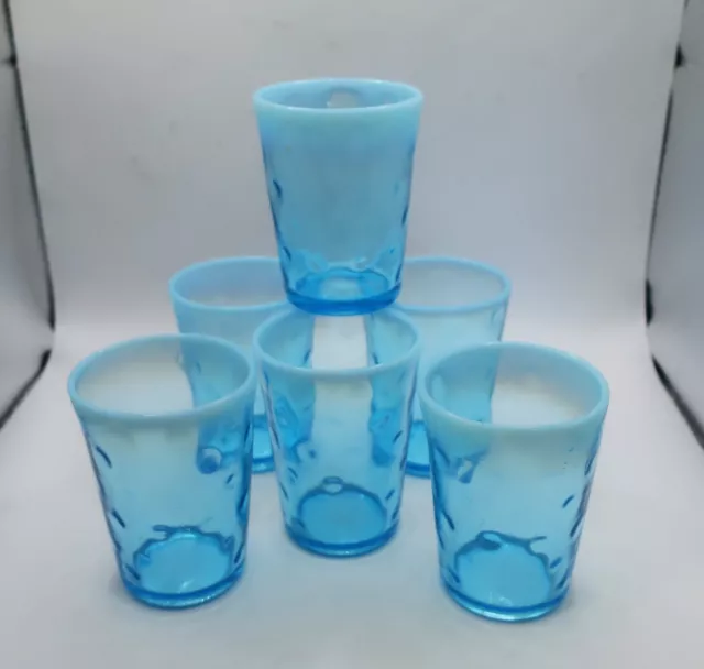 FENTON Opalescent Blue Glass Tumblers lot of 6 height 3.75" Dimpled / dotted