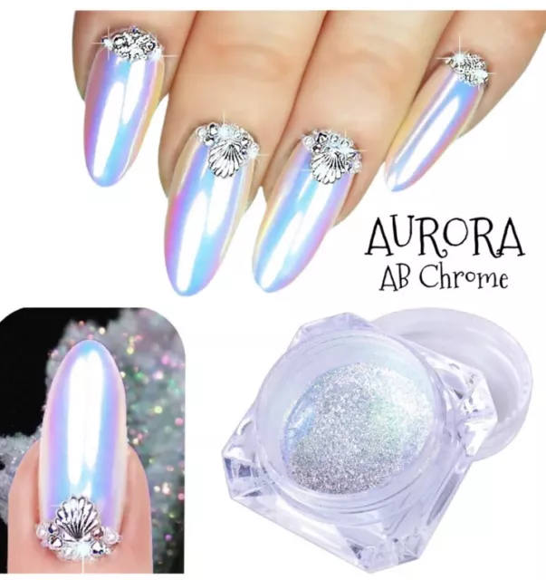 UNICORN CHROME Nail Powder White Mirror AURORA Effect Mermaid Rainbow AB  Crystal