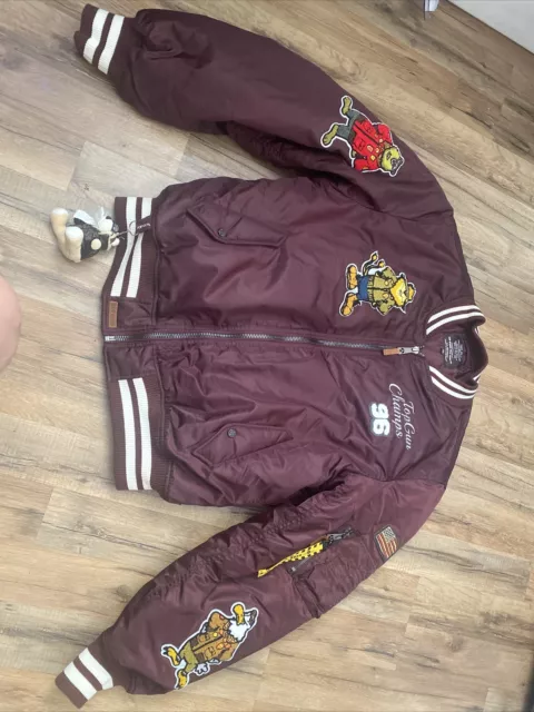 Top Gun Bomber Jacket Tomcat Champs MA-1 Men's Sz L Burgundy Cartoon Patch