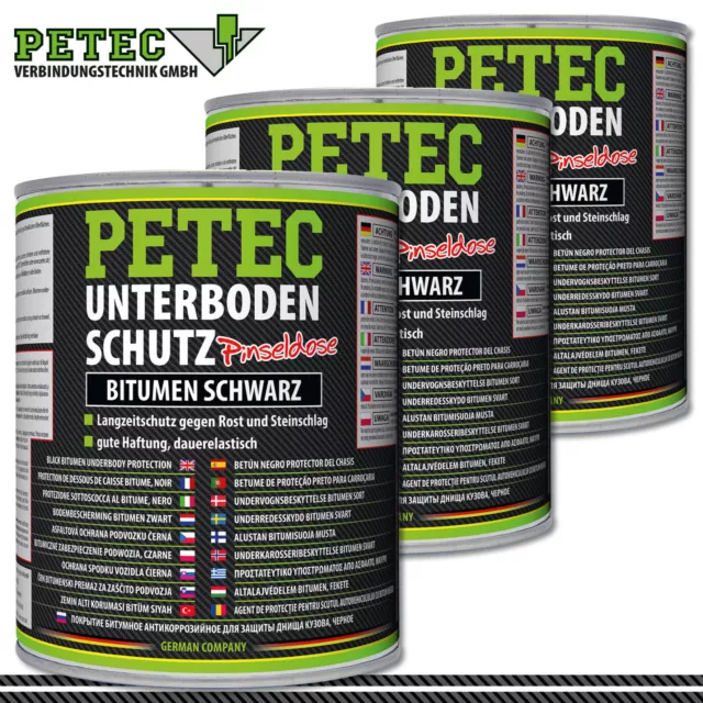 Petec 3x 1000ml bajo Protección Del Suelo Betún Negro Caja de Cepillo