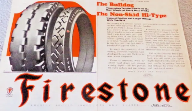 1924 Firestone Tires Print Advertisement /Full Color Exc. Cond 12in.x 24in.