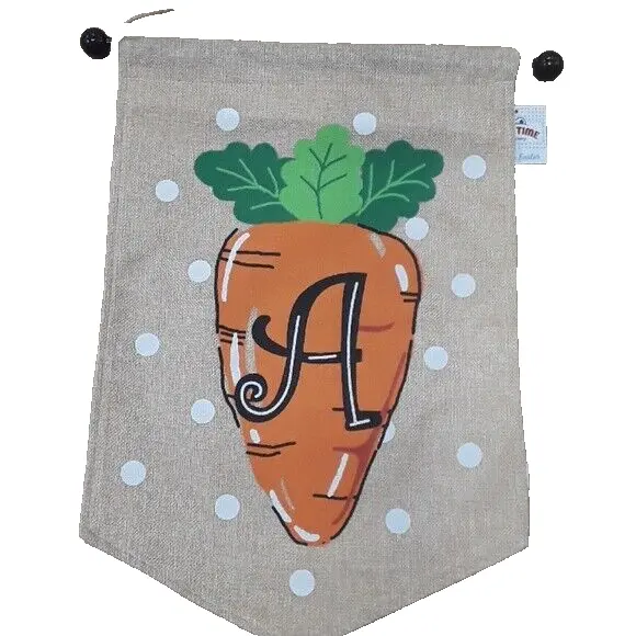 Spring Easter "A" Monogram Carrot Burlap House Flag with Pole NEW