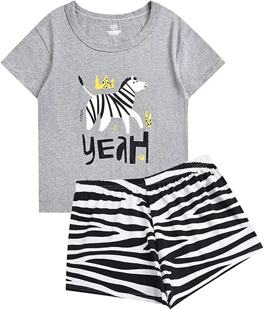 ABeCue Womens Cute Zebra Set Pajamas Cartoon Tee and Shorts PJS Set XXL