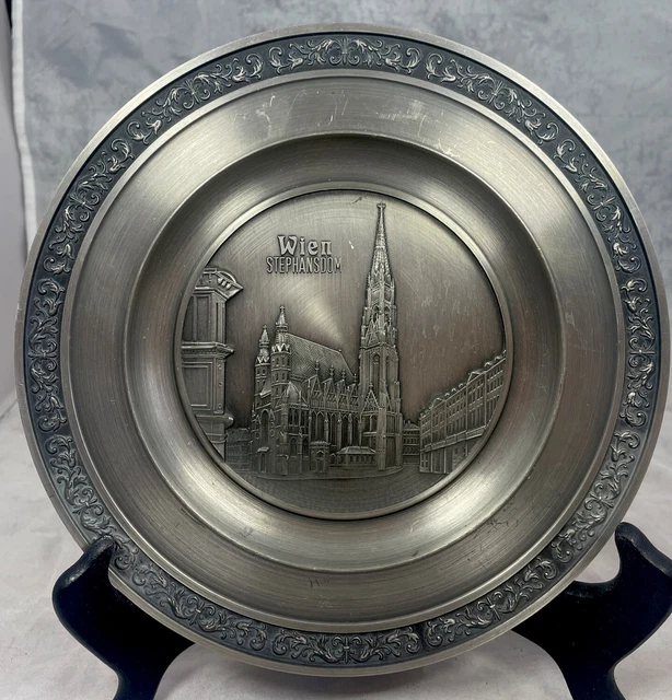 Vintage 1950's Roelan De Bilt Holland St Stephen's Cathedral Pewter Wall Plate