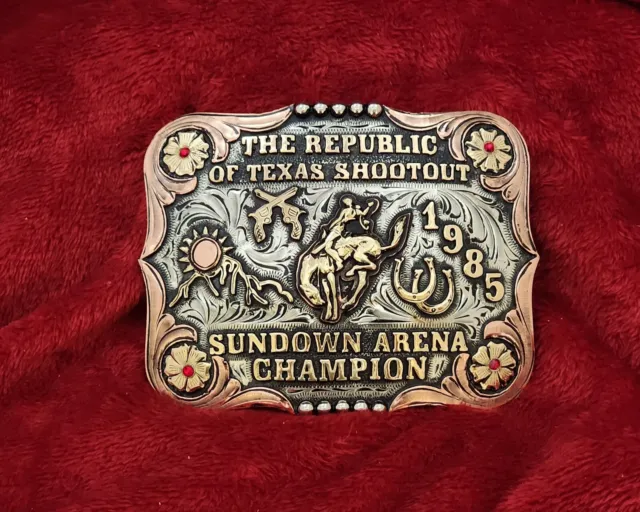 Champion Bronc Riding Republic Of Texas Pro Rodeo Trophy Buckle☆1985☆Rare☆773