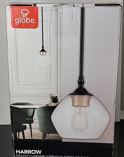 Globe Electric Harrow 1-Light Matte Black Pendant with Clear Glass Shade 60312