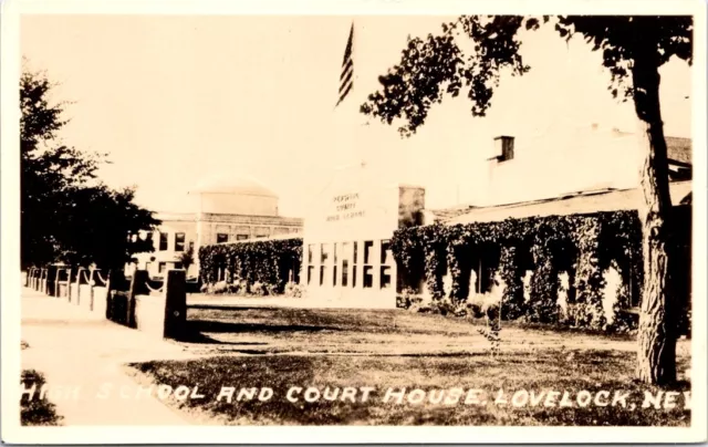 HIGH SCHOOL and COURT HOUSE, Lovelock, Nevada Real Photo Postcard