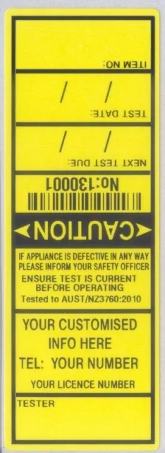 1000 Electrical / Appliance Test Tags / Labels. Includes Free Customising