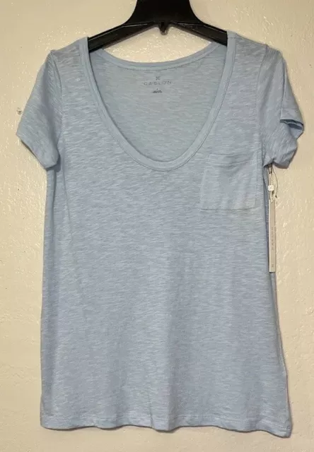 CASLON Nordstrom Women’s U Neck T Shirt Pocket Tee Light Blue Size Small