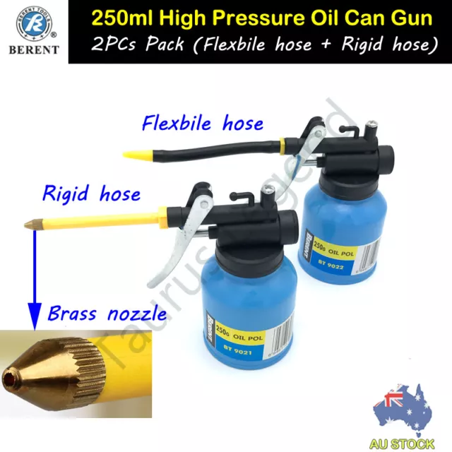 3PC 250ml Oil Can w/ High Pressure Gun Set Rigid & Flexible Hose 2