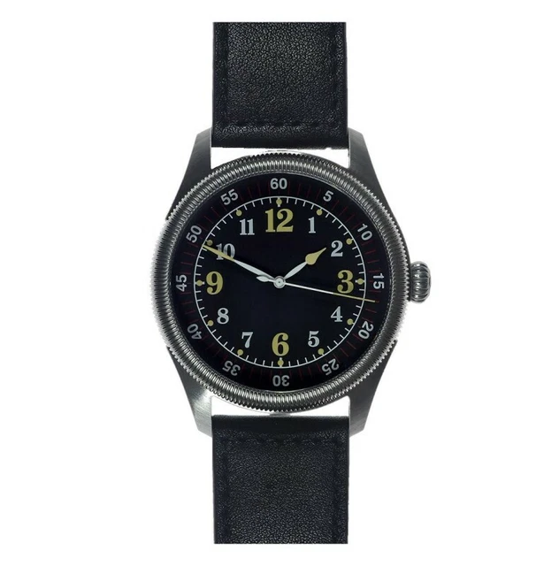 Montre MWC Classic 40 Pilot Hybride - Acier Noir, Cuir, 100m Étanche, Unisexe