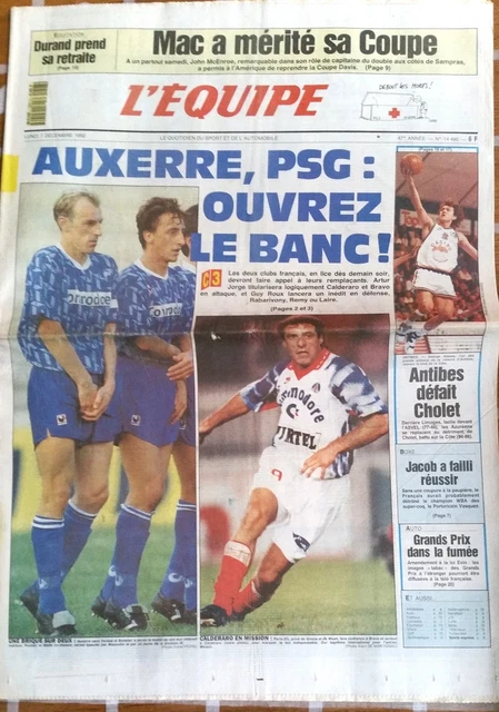 L'Equipe journal no 1441 du 8 DECEMBRE 1992 / PSG / AUXERRE