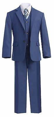 Magen Boys INDIGO Blue SLIM FIT suit 7 pc set coat,vest,pant,shirt,clip tie