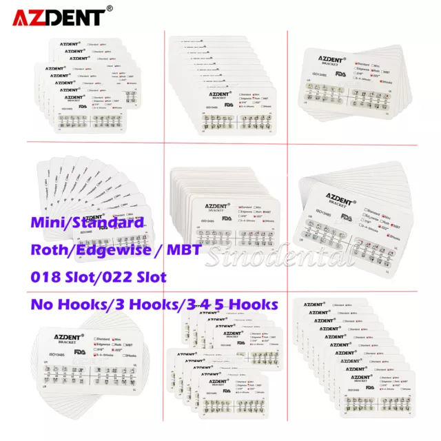 10X Dental Orthodontic AZDENT Brackets Mini/Standard MBT/Roth 022/018 Hooks 345