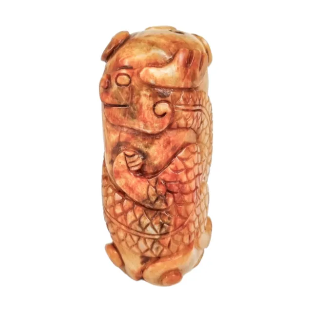 Dinastía Qing Chino Antigüedad Beige Bermejo Jade Amuleto Tallado De Enrollable