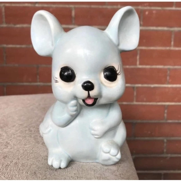Vintage Blue Ceramic Mouse Kitsch Figurine