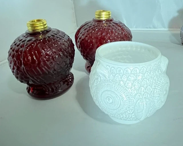 2 Red/Ruby Owl miniature Lamp Base's. 1 White Owl Miniature lamp Shade/No parts
