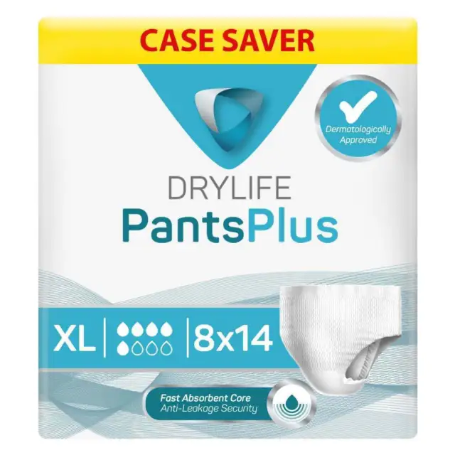 8x Drylife Unisex Incontinence Pants Plus - Extra Large - Pack of 14