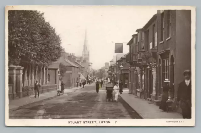 Stuart Street LUTON England RPPC Antique Bedfordshire Real Photo Postcard 1920s