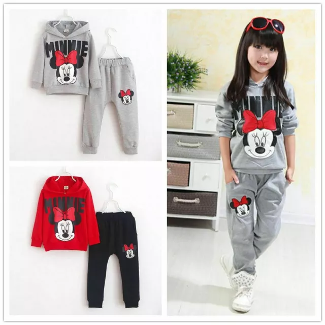 2Pcs/set Baby Girls Minnie Mouse Hoodie Coat Tops + Pants Set Kids clothes suits